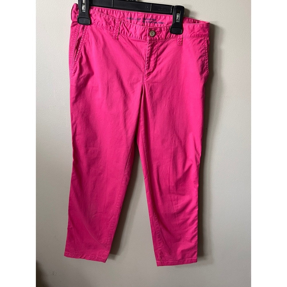 Gap Girlfriend Khaki Pants Hot Pink Chino Cropped Stretch relaxed casual cotton